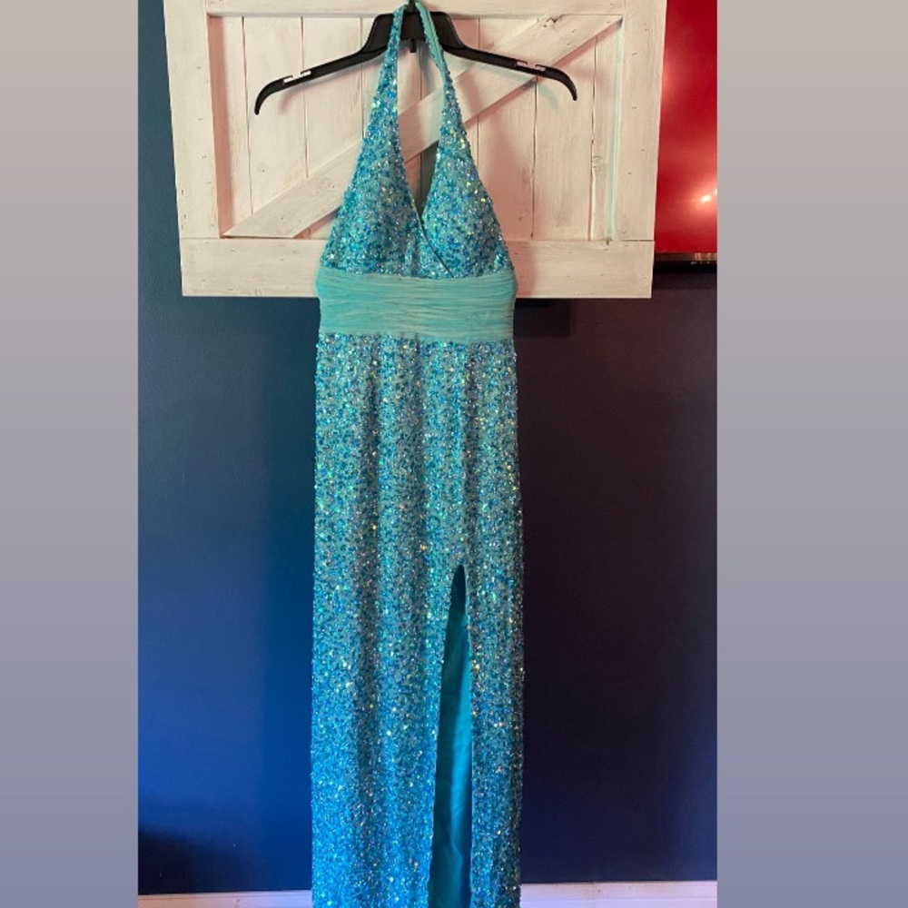 Beautiful light teal sequin dress.